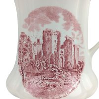 Vintage Johnson Brothers Old Britain Castles Pitcher, Pink Red Transferware Water Jug with Ragland Castle, English Country Farmhouse Decor