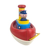 Vintage 1967 Fisher Price Tuggy Tooter Pull Toy #722, Wooden Captain Boat with Tooting Sound, Classic Nursery Decor Toy