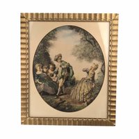 Pair of 1940s Framed Nicolas Lancret Prints, Rococo Art, "The Seesaw" & "Dropping the Hankie," Vintage Wall Decor, French Art Prints