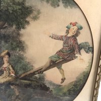 Pair of 1940s Framed Nicolas Lancret Prints, Rococo Art, "The Seesaw" & "Dropping the Hankie," Vintage Wall Decor, French Art Prints