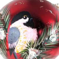 Vintage Hand-Painted Chickadee Ornament: Red Glass Winter Bird Decor
