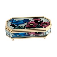 Vintage Joan Baker Designs Jewelry Box, Hand Painted Glass Trinket Box, Bluebird and Flowers, Collectible Box, Gift for Her