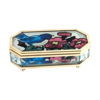 Vintage Joan Baker Designs Jewelry Box, Hand Painted Glass Trinket Box, Bluebird and Flowers, Collectible Box, Gift for Her