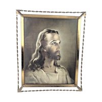 Vintage Head of Christ Print - Kriebel and Bates Religious Art - Distressed Metal Frame - Spiritual Home Decor - Gift for Devout