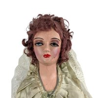 Antique Bed Doll - 27" Boudoir Doll in Light Green Dress - Vintage Doll with Character - Shabby Chic Decor - Collector's Item