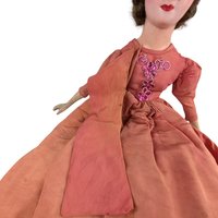 Antique Boudoir Bed Doll - 30" Tall with Orange Dress - Doll with Character - Shabby Chic Decor - Collector's Item