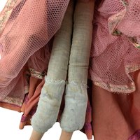 Antique Boudoir Bed Doll - 30" Tall with Orange Dress - Doll with Character - Shabby Chic Decor - Collector's Item