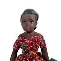 Vintage 14.5" Porcelain Island Doll with Fabric Dress, Hand-Sewn Details, Collectible Ethnic Doll, Gift for Doll Collectors, Display Decor