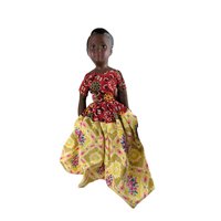 Vintage 14.5" Porcelain Island Doll with Fabric Dress, Hand-Sewn Details, Collectible Ethnic Doll, Gift for Doll Collectors, Display Decor