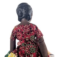 Vintage 14.5" Porcelain Island Doll with Fabric Dress, Hand-Sewn Details, Collectible Ethnic Doll, Gift for Doll Collectors, Display Decor