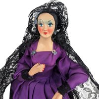 Vintage 1960s Spanish Flamenco Dancer Doll, Purple Dress, Black Lace, 11 Inches, Collectible Doll, Gift for Doll Collectors, Vintage Decor
