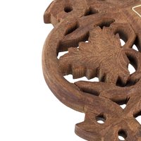 Vintage Indian Wooden Trivet, Carved Floral Design, 8 Inch, Handmade Kitchen Decor, Rustic Table Protector