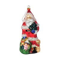 Vintage Large Glass Santa Ornament, Christmas Tree Ornament, Santa with Toys and Puppy, Holiday Decor, Figural Ornament