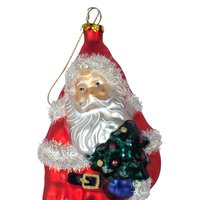 Vintage Large Glass Santa Ornament, Christmas Tree Ornament, Santa with Toys and Puppy, Holiday Decor, Figural Ornament