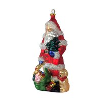 Vintage Large Glass Santa Ornament, Christmas Tree Ornament, Santa with Toys and Puppy, Holiday Decor, Figural Ornament