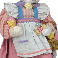 Vintage Midwest Easter Bunny Figure with Basket, Pink Dress, Easter Decor, Spring Decor, Easter Gift