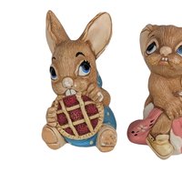 Vintage Pendelfin Figurine Set, 11 Piece Hand Painted Stone Craft Rabbits, 1956, Made in England, Gift for Collector, Nursery Decor