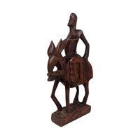 Vintage Hand Carved Wooden Figurines, Tribal Art Decor, African Woman on Horse, Man with Pole, Collectible Wood Carvings