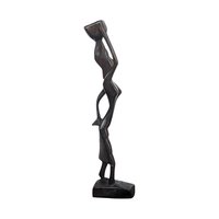 Vintage Hand Carved Wooden Figurines, Tribal Art Decor, African Woman on Horse, Man with Pole, Collectible Wood Carvings