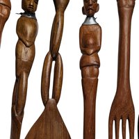 Hand Carved Tribal Wooden Utensils, African Art, Decorative Utensils, Wall Decor, Set of 6