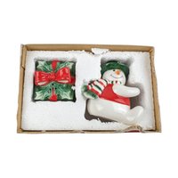 Vintage Christmas Decor Lot, Fitz and Floyd Nutcracker Platter, Musical Santa, Snowman Salt & Pepper