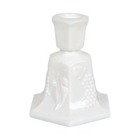 Vintage Fostoria Milk Glass Candle Holders, Pair, Grape Pattern, 4.25 Inches - Mid-Century Modern