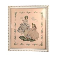 Vintage Framed Print, Southern Belles Art, Ladies in Gowns, Decorative Wall Art, Cream Wooden Frame
