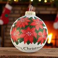 2001 Vaillancourt Folk Art Poinsettia Glass Ornament, Vintage Christmas Ornament, Hand-Painted, Holiday Decor, Collectible Ornament