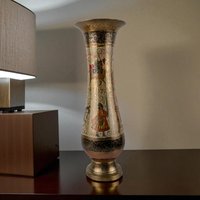 Vintage Ornate Brass Vase: 11.75" Tall Floral Engraved Design