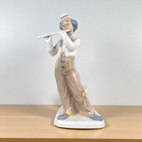 Vintage Porcelain Clown Playing Flute: Porcava Villamarchante Valencia Figurine