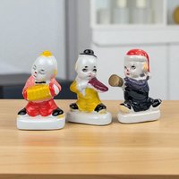 Vintage Ceramic Clown Band Figurines, Set of 3, Musical Clowns, Collectible Clown Decor, Made in China