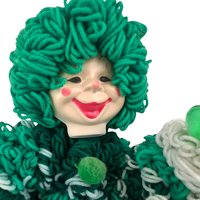 Vintage Handmade Yarn Clown, Green and White Clown Doll, Whimsical Decor, Collectible Clown, Unique Gift
