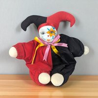 Vintage Jester Doll, Small Clown Doll with Flower, Whimsical Doll, Collectible Doll, Unique Gift