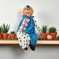 Vintage Handmade Clown Shelf Sitter, Polka Dot Clown Doll, Whimsical Decor, Collectible Clown, Unique Gift