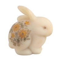 Fenton Custard Glass Bunny, Hand Painted Floral Rabbit Figurine, Artist Signed, Collectible Art Glass for Spring Decor