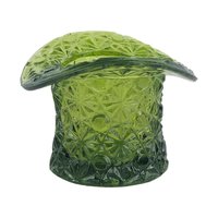 Vintage Green Glass Top Hat, Daisy and Button Pattern Glass, Mid Century Toothpick Holder or Match Striker, Novelty Art Glass Decor
