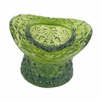 Vintage Green Glass Top Hat, Daisy and Button Pattern Glass, Mid Century Toothpick Holder or Match Striker, Novelty Art Glass Decor