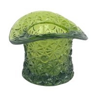 Vintage Green Glass Top Hat, Daisy and Button Pattern Glass, Mid Century Toothpick Holder or Match Striker, Novelty Art Glass Decor