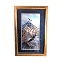 Vintage Framed "On Freedom's Wing" Kelley Print, Eagles & Mountain Landscape, Signed Art, Large Wall Decor