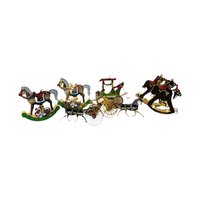 Vintage Brass Metal Rocking Horse and Carriage Ornament Set