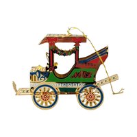 Vintage Brass Metal Rocking Horse and Carriage Ornament Set