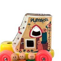 Vintage Playskool Little Old Lady Shoe Pull Toy with Wooden People