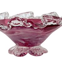 Vintage Rossi Cranberry Mist Candy Dish: 22k Gold Accent Crystal Bowl