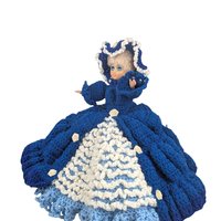 Vintage Crochet Lady Doll: Blue Dress & Bonnet, Folk Art Collectible