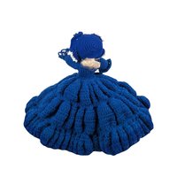 Vintage Crochet Lady Doll: Blue Dress & Bonnet, Folk Art Collectible