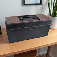 Vintage 1976 8-Track Tape Case with 12 Tapes: Faux Wood Grain Music Storage