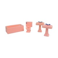 Vintage 1950s Renwal Dollhouse Bathroom Set - Pink Plastic 1:16 Scale Miniatures