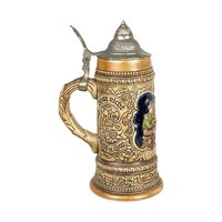 Vintage Tavern Scene Lidded Stein: Ceramarte Brazil Beer Mug