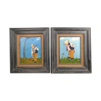 Vintage Clown Painting Set: Art, Whimsical Circus Wall Decor 16.25" x 14"