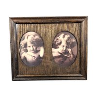Vintage Framed Cherub Print: Angel Asleep & Awake, Double Oval Frame